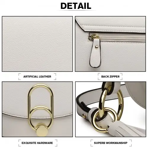 LZ1831 - MISS LULU CROSS BODY SADDLE BAG - WHITE by All Mart Bristol Ltd