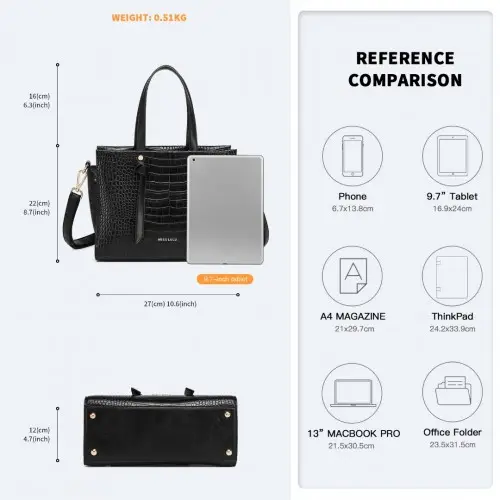 LT2135 - Miss Lulu Crocodile Pattern Large Capacity Leather Cross-body Handbag - Black by All Mart Bristol Ltd