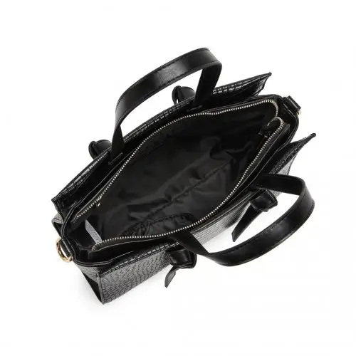 LT2135 - Miss Lulu Crocodile Pattern Large Capacity Leather Cross-body Handbag - Black by All Mart Bristol Ltd