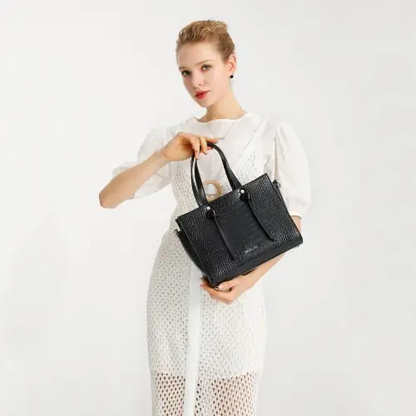 LT2135 - Miss Lulu Crocodile Pattern Large Capacity Leather Cross-body Handbag - Black by All Mart Bristol Ltd