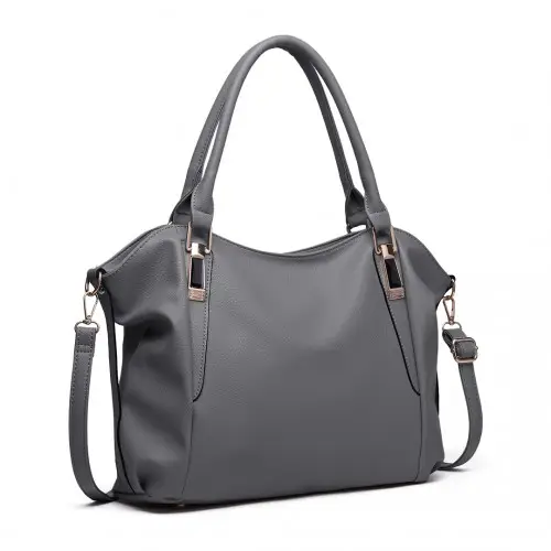 S1716 - Miss Lulu Soft Leather Elegant Simple Shoulder Bag - Dark Grey by All Mart Bristol Ltd
