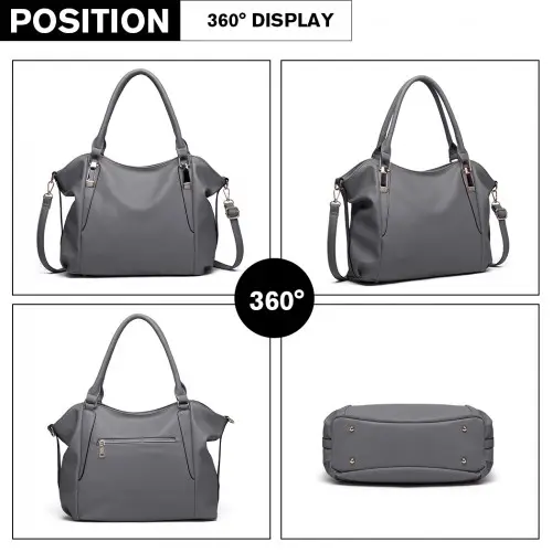 S1716 - Miss Lulu Soft Leather Elegant Simple Shoulder Bag - Dark Grey by All Mart Bristol Ltd