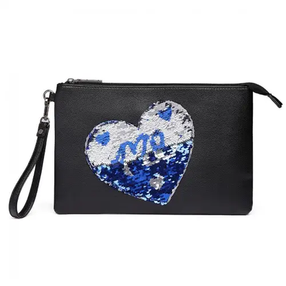 LT6822L-MISS LULU PU LEATHER SEQUIN HEART ME CLUTCH BAG BLACK by All Mart Bristol Ltd