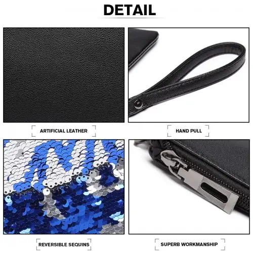 LT6822L-MISS LULU PU LEATHER SEQUIN HEART ME CLUTCH BAG BLACK by All Mart Bristol Ltd