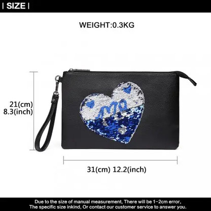 LT6822L-MISS LULU PU LEATHER SEQUIN HEART ME CLUTCH BAG BLACK by All Mart Bristol Ltd