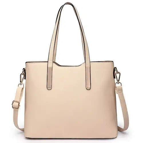 LT6648 - Miss Lulu Three Piece Tote Shoulder Bag And Clutch - Beige by All Mart Bristol Ltd