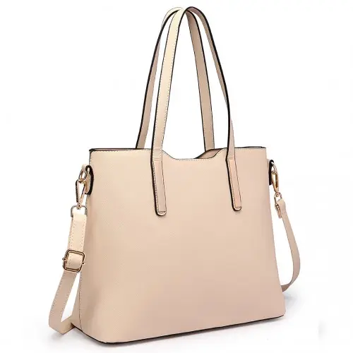 LT6648 - Miss Lulu Three Piece Tote Shoulder Bag And Clutch - Beige by All Mart Bristol Ltd