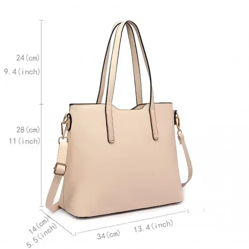LT6648 - Miss Lulu Three Piece Tote Shoulder Bag And Clutch - Beige by All Mart Bristol Ltd
