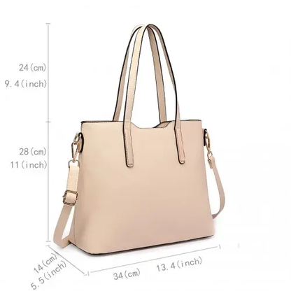 LT6648 - Miss Lulu Three Piece Tote Shoulder Bag And Clutch - Beige by All Mart Bristol Ltd