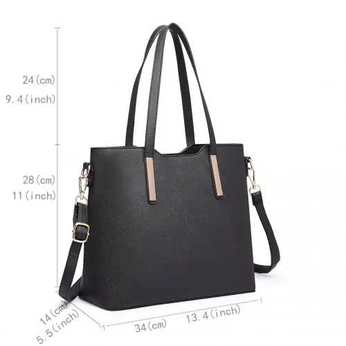LT6648 - Miss Lulu Three Piece Tote Shoulder Bag And Clutch - Black by All Mart Bristol Ltd