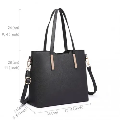 LT6648 - Miss Lulu Three Piece Tote Shoulder Bag And Clutch - Black by All Mart Bristol Ltd