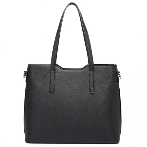 LT6648 - Miss Lulu Three Piece Tote Shoulder Bag And Clutch - Black by All Mart Bristol Ltd