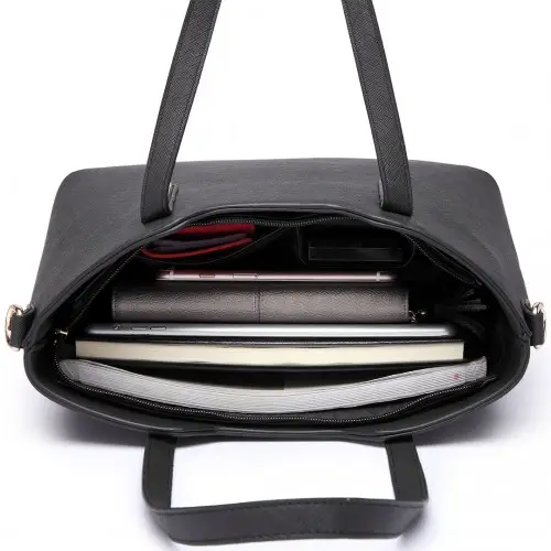 LT6648 - Miss Lulu Three Piece Tote Shoulder Bag And Clutch - Black by All Mart Bristol Ltd