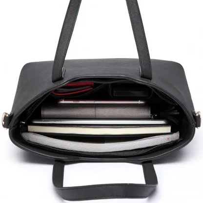 LT6648 - Miss Lulu Three Piece Tote Shoulder Bag And Clutch - Black by All Mart Bristol Ltd