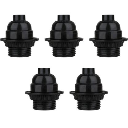 E27 Lamp Holder Black Plastic Pendant Socket Screw Cap 5 Pack ~4390 by LEDSone UK Ltd