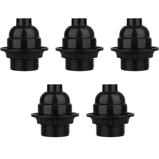 E27 Lamp Holder Black Plastic Pendant Socket Screw Cap 5 Pack ~4390 by LEDSone UK Ltd