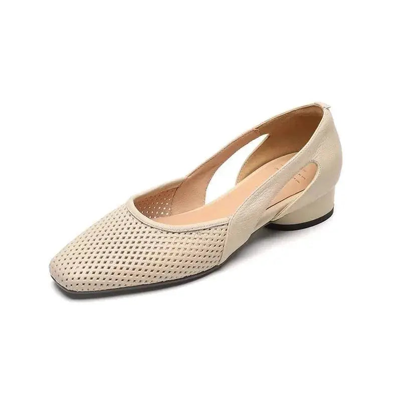 Spring Summer Women's Breathable Square Toe Low Heel Slip On Flats - French Vintage Soft Sole Casual Commuter Office Shoes by All Mart Bristol Ltd