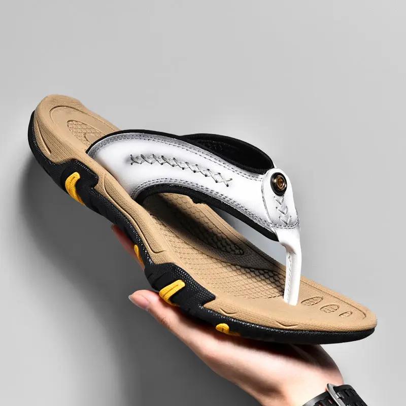 Genuine Leather Flip Flops Outdoor Wear Non-slip by Dropshipman