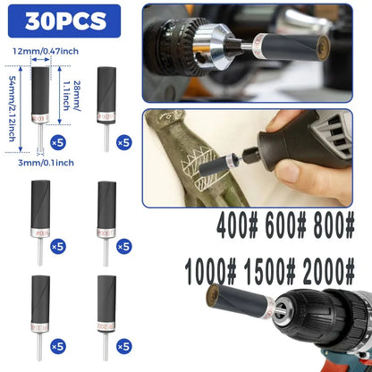 Equipped with 1/8 inch handle sandpaper stick, durable, safe material, 30 PCS sandpaper bar polishing roller sanding head by All Mart Bristol Ltd