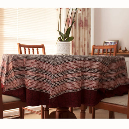 Ditsy Diamond Hand-block Print Round Table Cloth - Black Red by SVEZElife
