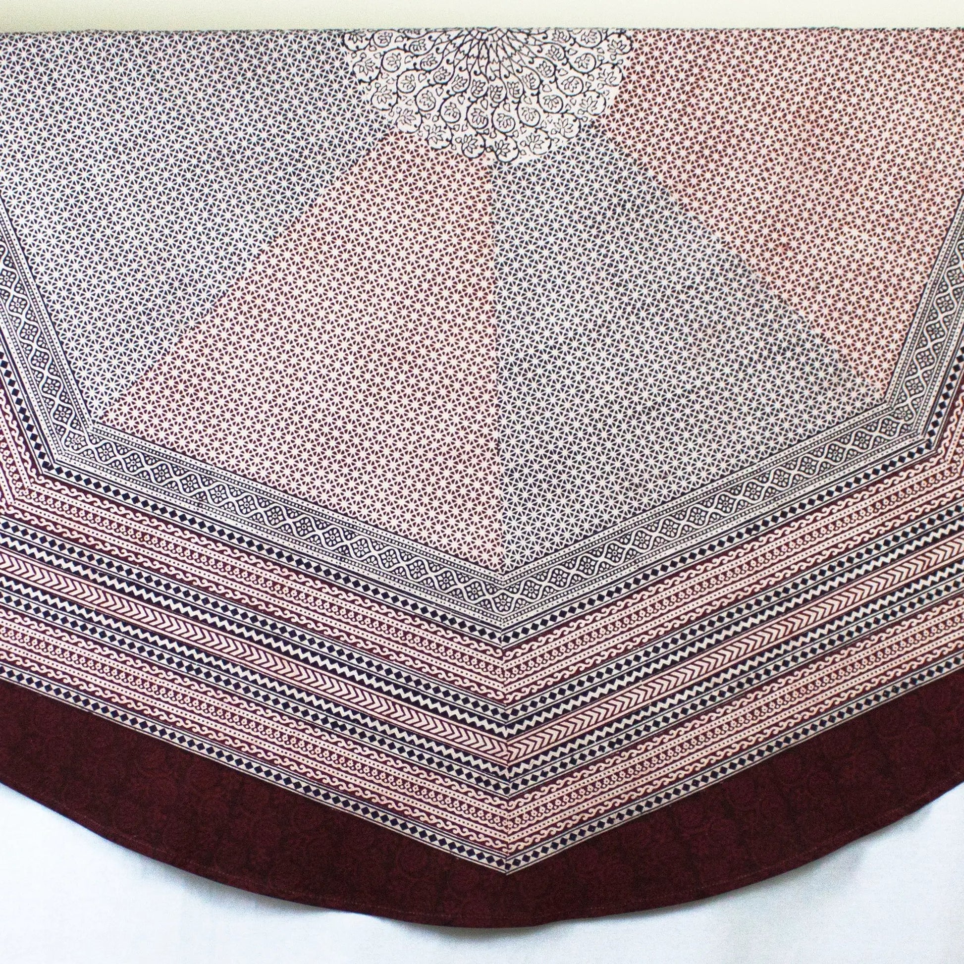 Ditsy Diamond Hand-block Print Round Table Cloth - Black Red by SVEZElife