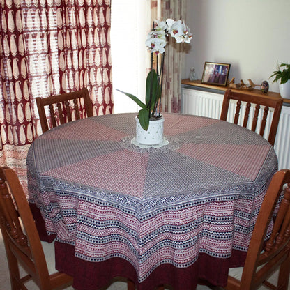 Ditsy Diamond Hand-block Print Round Table Cloth - Black Red by SVEZElife