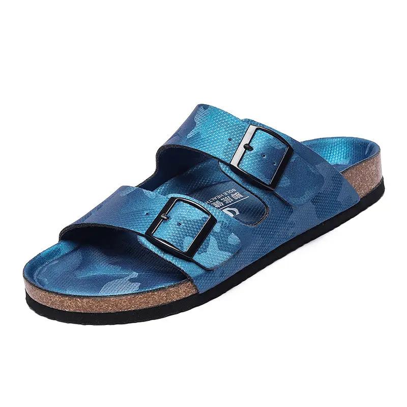 Platform Slippers Men's And Women's Same Frosted Leather Double-breasted Two-word Slippers by Dropshipman