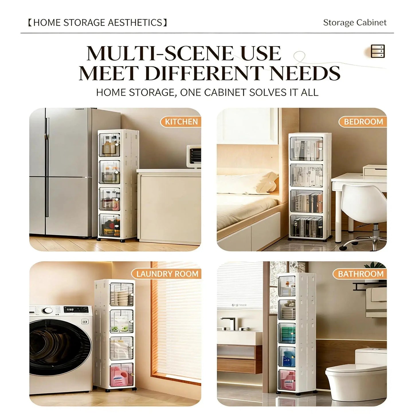 Narrow Gap Storage Organizer Foldable Cabinet Magnetic Sealed Door Universal Wheels Dustproof Moistureproof for Bathroom Kitchen by All Mart Bristol Ltd