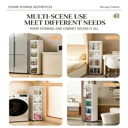 Narrow Gap Storage Organizer Foldable Cabinet Magnetic Sealed Door Universal Wheels Dustproof Moistureproof for Bathroom Kitchen by All Mart Bristol Ltd