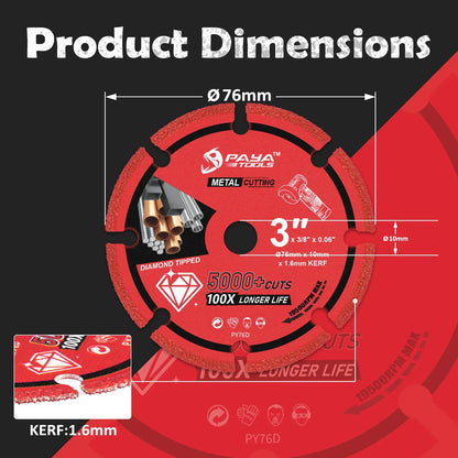 PAYA 5PCS Diamond Tipped Cutting Wheel Set 3Inch Circular Diamond Cutting Edge Blade for Steel Plate Stainless Steel Rebar Cut by All Mart Bristol Ltd