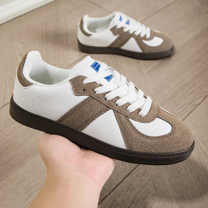 Womens Style White Lace Up Casual Sneakers With A Leopard Print Flat Sole by Dropshipman