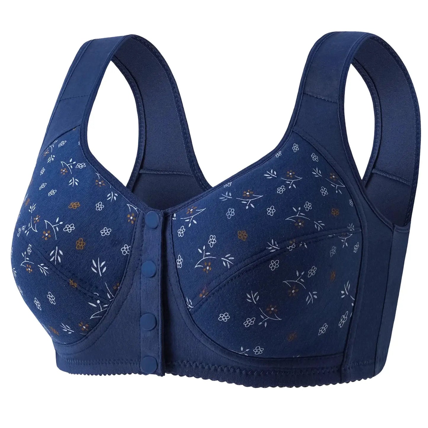 Women's Front Closure Bra Summer Printed Floral Underwear Comfortable Wire-Free Bralette Support U Back Soft Lingerie Apparel