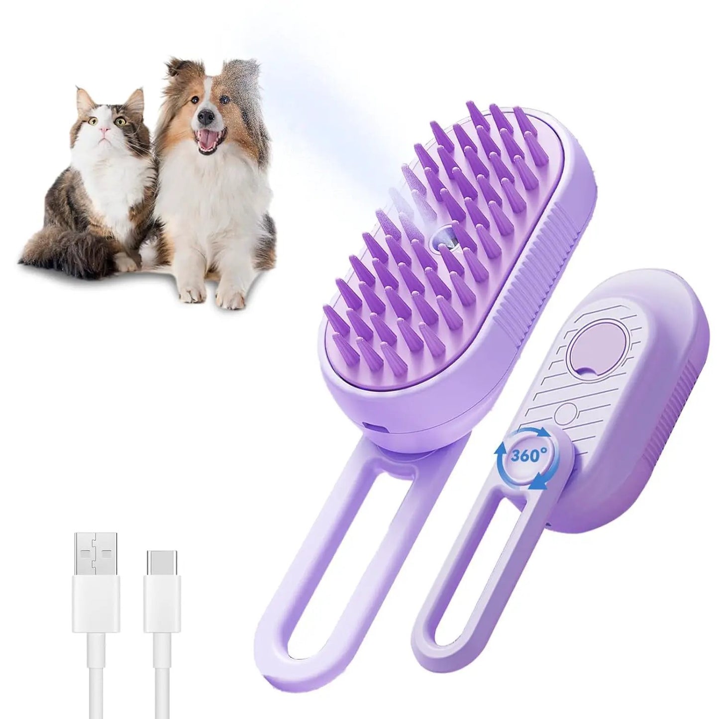 Cat Steam Brush For Shedding 3 In 1 Cat Steamy Brush Cleanser With Foldable Handle Pet Spa Brush For Cats Dogs Defur Comb For Cats Steam Brush For Cats Pet Spray Hair Removal Comb by Dropshipman