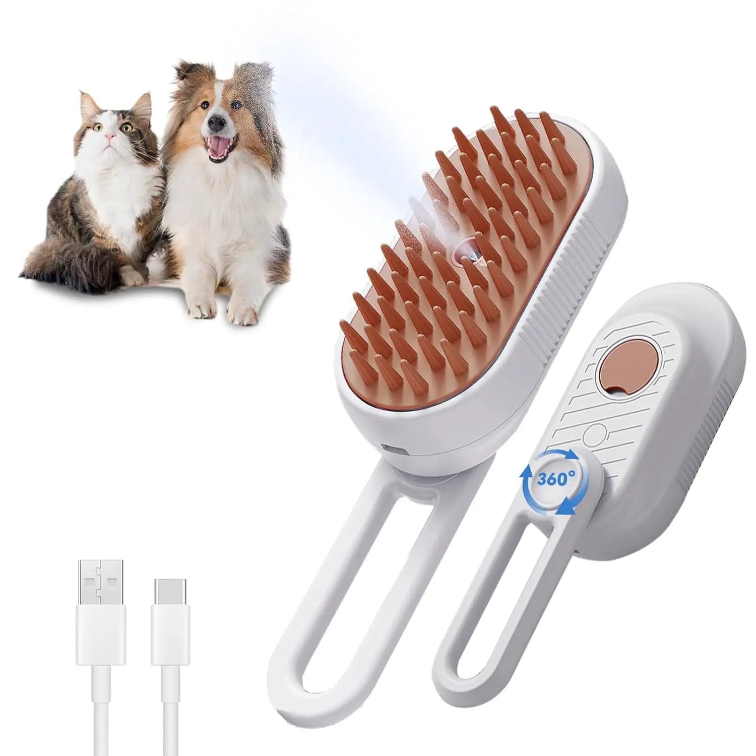 Cat Steam Brush For Shedding 3 In 1 Cat Steamy Brush Cleanser With Foldable Handle Pet Spa Brush For Cats Dogs Defur Comb For Cats Steam Brush For Cats Pet Spray Hair Removal Comb by Dropshipman