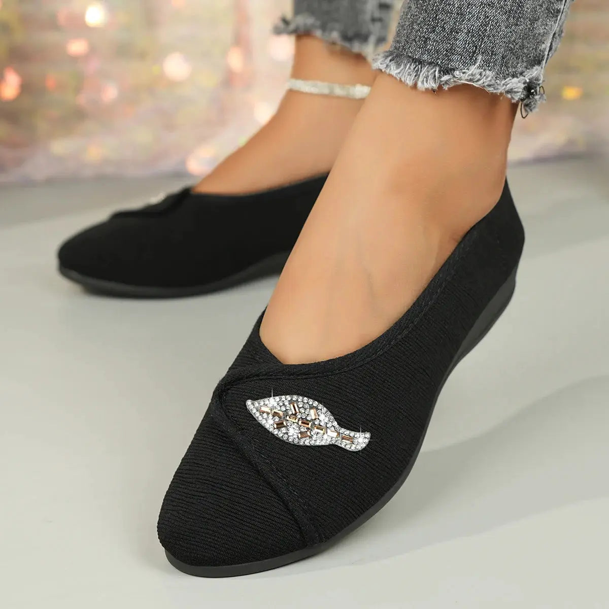 Women's Elegant Rhinestone Flat Shoes 2025 New Vamps Wrap Design Slip-On Casual Shoes Comfortable Walking Flats Plus Size by All Mart Bristol Ltd