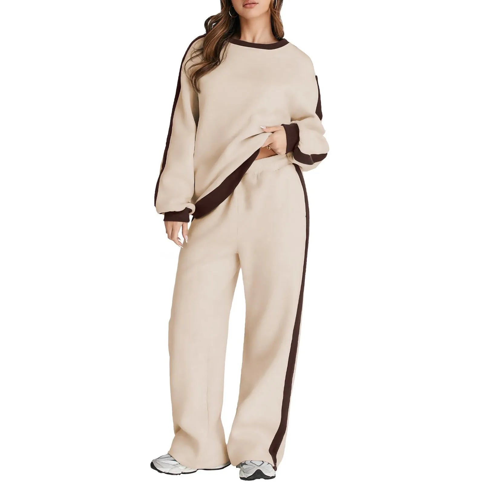 Cross-Border Spring and Autumn Casual Elegant Simple Color-Block Long Sleeve Fashion Loose Commuter Style Base Pullover Sweatshi by All Mart Bristol Ltd