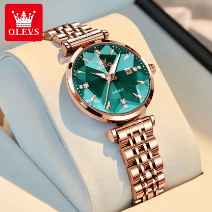 OLEVS brand beautiful women's watches Prism mirror waterproof fashion quartz watch for rose genuine date ladies wristwatch by All Mart Bristol Ltd