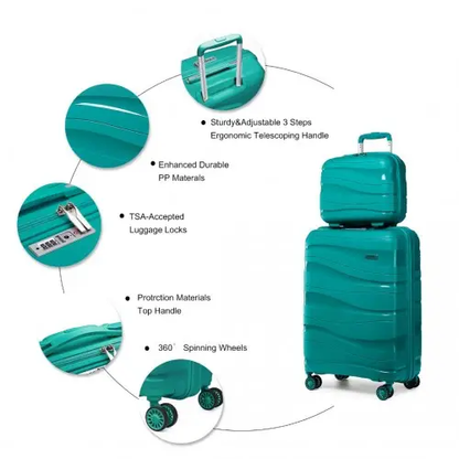 K2094L - Kono 14/20 Inch Lightweight Polypropylene Hard Shell 2 Piece Suitcase Set With TSA Lock And Vanity Case - Teal by All Mart Bristol Ltd