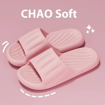 Fashion Solid Color Striped Home Slippers Summer Thick Bottom Non-slip Bathroom Slipper Women Men Couples Shoes by Dropshipman