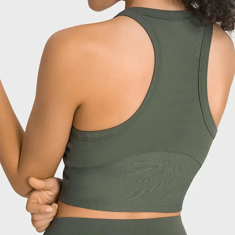 Built-in chest patch, high-end women's yoga vest, nude feel Leica gym exercise sports bra, hanging neck style by All Mart Bristol Ltd