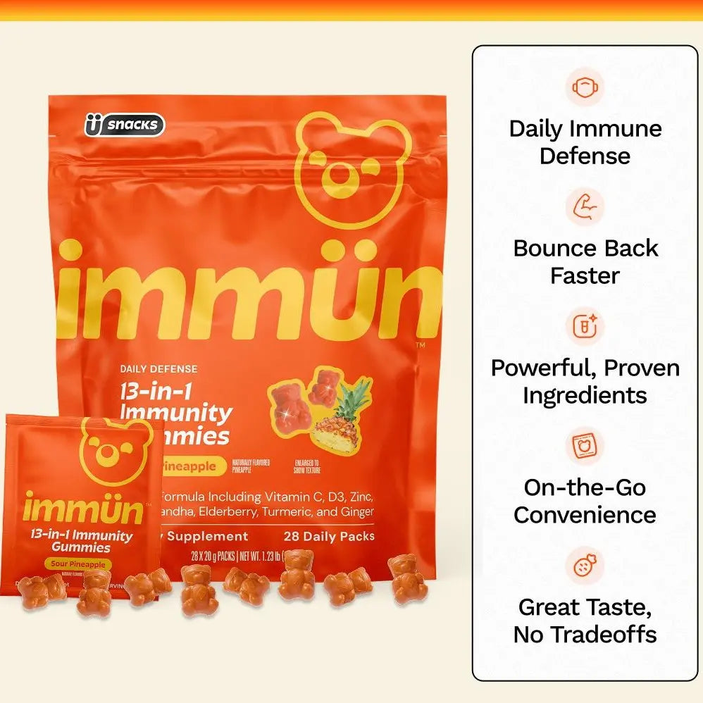Immün 13-In-1 Immunity Gummies (Sour Pineapple): Daily Immune Defense Supplement with 13 Clinically Studied Ingredients: Vitamin C, D3, Zinc, Ashwagandha KSM-66, Elderberry, Prebiotics, Adaptogens, Gluten Free, Vegan, Third Party Tested by All Mart Bristol Ltd