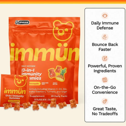 Immün 13-In-1 Immunity Gummies (Sour Pineapple): Daily Immune Defense Supplement with 13 Clinically Studied Ingredients: Vitamin C, D3, Zinc, Ashwagandha KSM-66, Elderberry, Prebiotics, Adaptogens, Gluten Free, Vegan, Third Party Tested by All Mart Bristol Ltd
