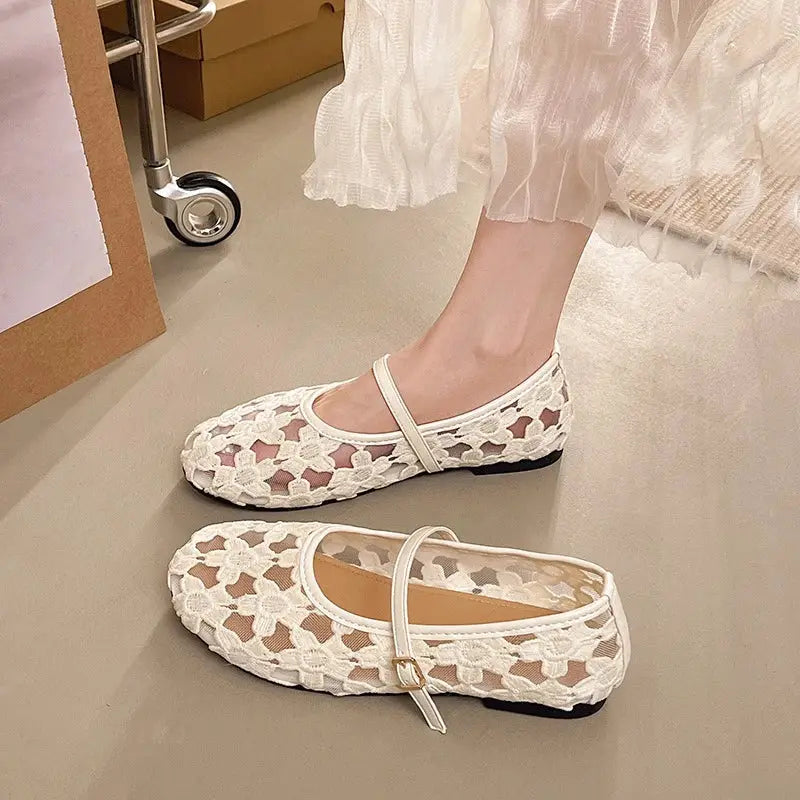 Women's Ballet Flats Ballerina Shoes 2026 Summer New Comfortable Embroidered Mesh Buckle Strap Elegant Shoe by All Mart Bristol Ltd