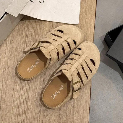 Women's Summer Outdoor Sandals - Closed Toe Semi Open Vintage Style Yellow Birkenstock Inspired Footwear by Dropshipman
