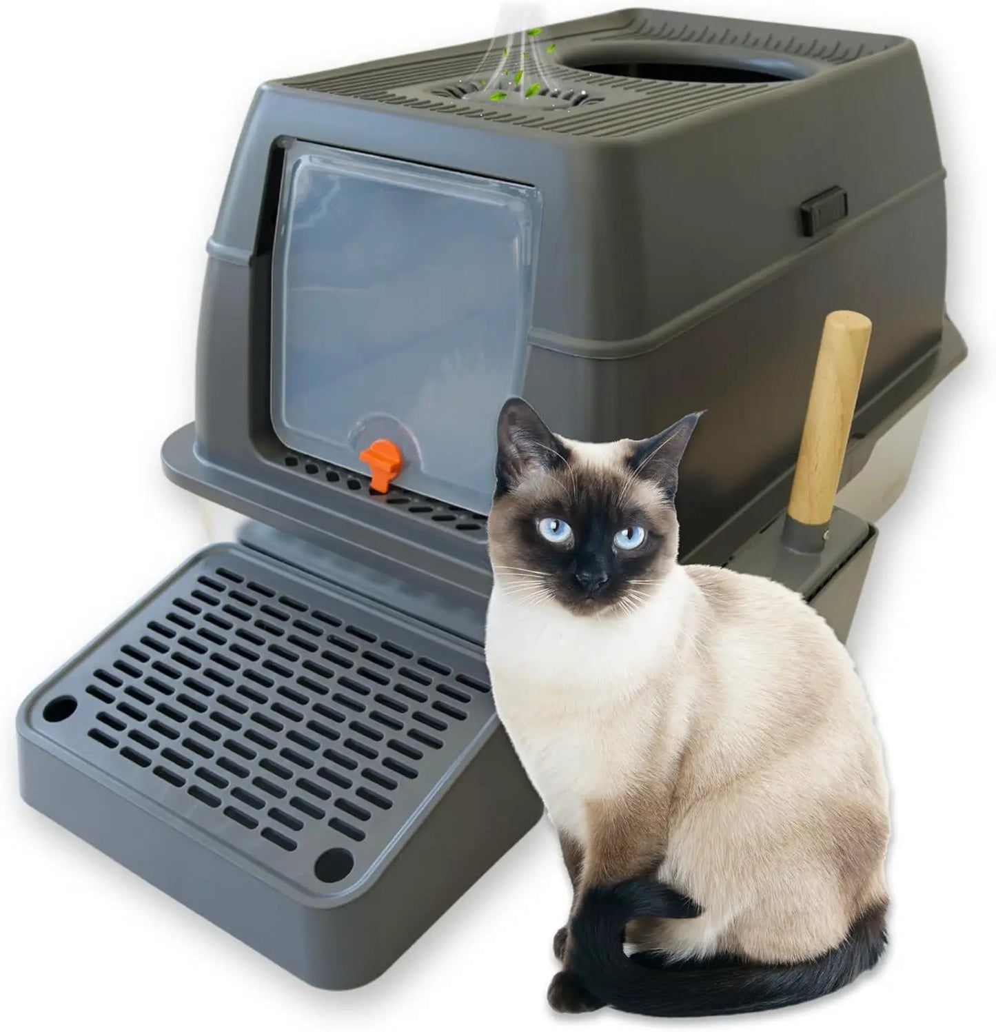 IGAD XXL Stainless Steel Cat Litter Box – High Sides, Non-Stick, Easy Clean, Odour Control, Removable Lid & Scoop (Grey Double Entry) by IGAD