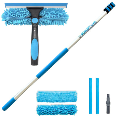 10ft Window Squeegee with Extension Pole, Window Cleaner Tool with 2-Stage Telescoping Pole, Window Cleaning Kit with 10ft Pole (3m) & Microfiber Cloths, 2 Blades Replacements & ACME Adapter by IGADPole