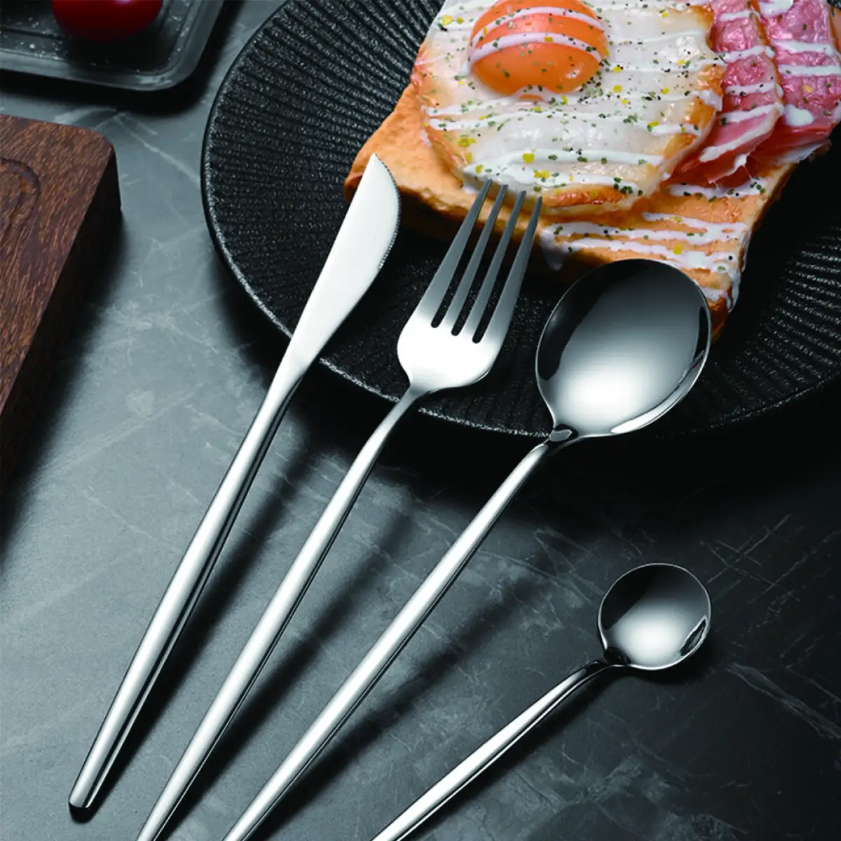 30pc CUTLERY DINNER SET STAINLESS STEEL METAL STAND RACK FORKS TEA SPOONS POLISH by N/A