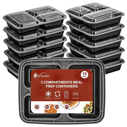 VINSANI 30pk 3 COMPARTMENTS MEAL PREP CONTAINERS 1010478 by Vinsani