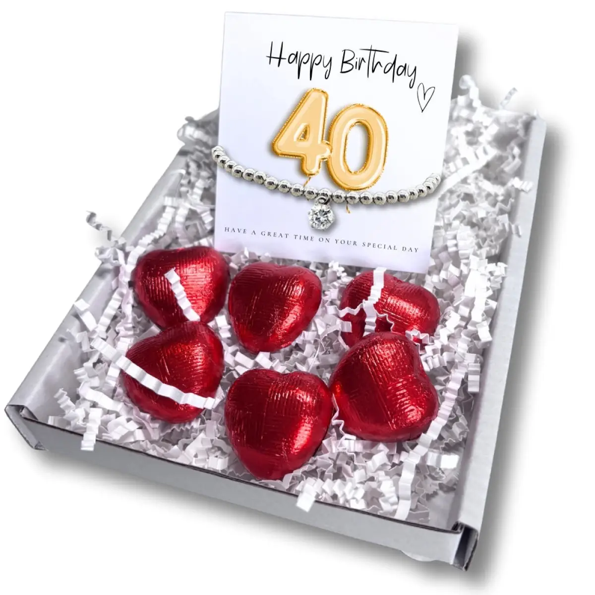 40th Birthday Cubic Zirconia Silver Bracelet & Gold Balloon Hamper by Aye Do Gifts