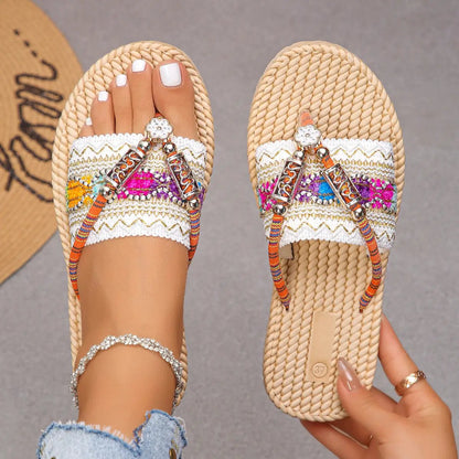 Bohemian Flat Plus Size Flip Flops Ethnic Style by Dropshipman